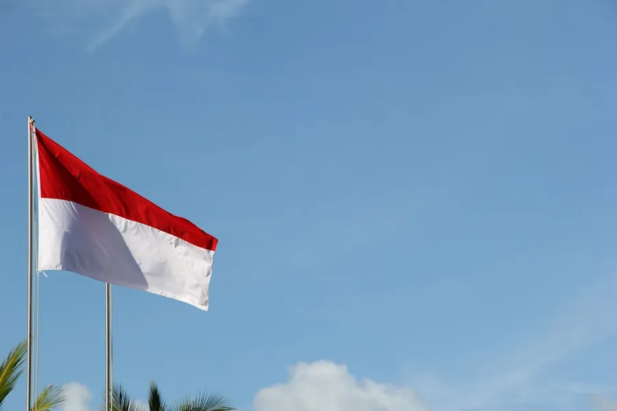 Ilustrasi mimpi upacara bendera — red and white flag under blue sky during daytime